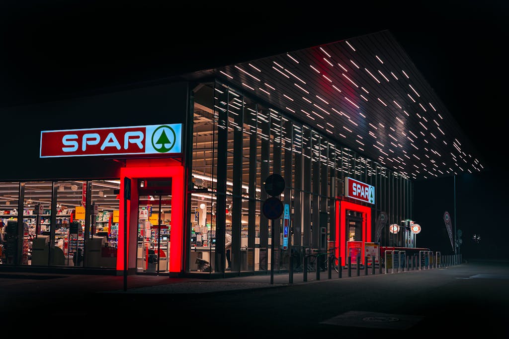 Supermarket Illuminated at Night